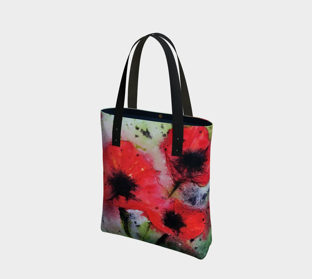 Red Poppies Canvas Tote Bag - Natural Reusable Shopping Bag, 15"x18" Medium Size With Reinforced Handles - View #4