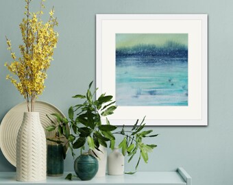 Original watercolour abstract seascape, blue and turquois painting, wall art