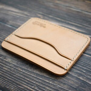 No. 02 Cardholder - Billetera de tarjeta minimalista natural sin teñir en Conceria Walpier Buttero, cuero curtido vegetal de grano completo, billetera EDC