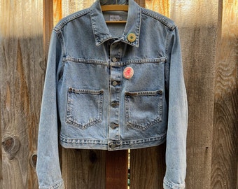 Vintage 90s Calvin Klein cropped denim jacket with front patch pockets
