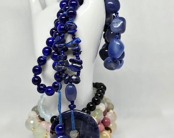 Lapis Lazuli Glass Hand-Knotted Necklace – 30 Inch Pendant Drop 2.5 Inch