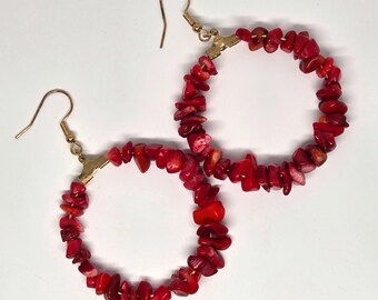 Bold. Vibrant. Crimson-Red gemstone hoop earrings.