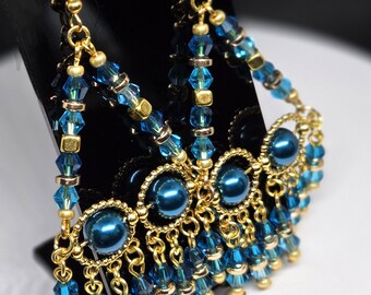 Aqua Gold Crystal Chandelier Earrings with 18k Gold Plated Hooks – Sensitive Ears