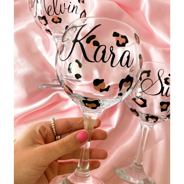 Personalised gin glass ROSE GOLD | Leopard Print I Birthday gift | Wedding gift | Bridesmaids gift | Christmas gin glass | Christmas Gift