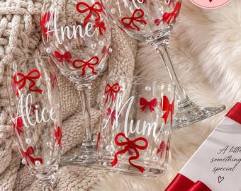 Personalised Red Bow Wine Glass  | Christmas Gift | Birthday Gift | Gin Glass | Bow Mug | Wedding Day