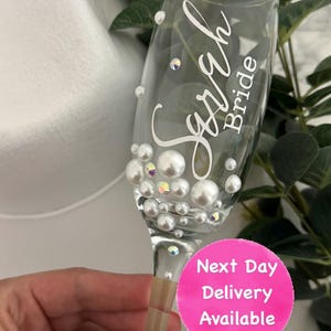 Personalized Pearl Champagne Flute, Bridal Party Gift