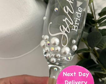 Personalized Pearl Champagne Flute, Bridal Party Gift