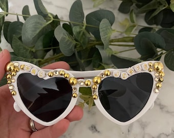 Wedding Sunglasses Personalised Love Heart Sunglasses White Wedding Personalised SunglassesWedding Video Wedding Date Initials Gold Theme