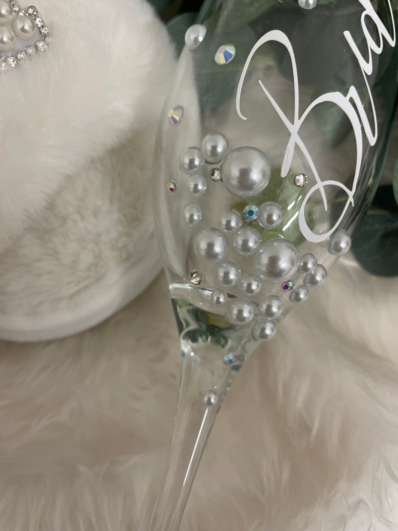 Personalised Pearl Flute Glass Birthday Gift Wedding gift Bridesmaids Gift Hen Do Bride To Be image 4