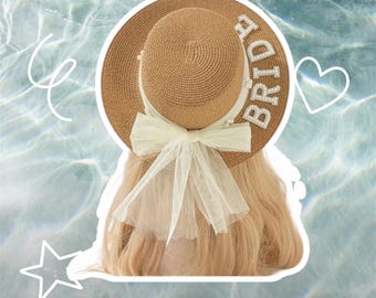 Bride Straw Hat: Luxury Pearl Beach Wedding, Bachelorette Party