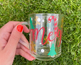 Personalised glass mug  Birthday Gift Christmas mug Christmas gift