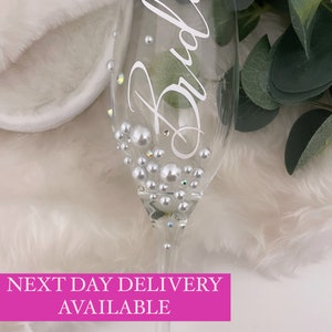 Personalised Pearl Flute Glass Birthday Gift Wedding gift Bridesmaids Gift Hen Do Bride To Be image 1