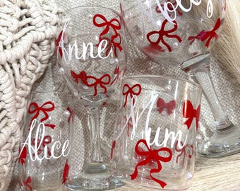 Personalised Red Bow Wine Glass  | Christmas Gift | Birthday Gift | Gin Glass | Bow Mug | Wedding Day