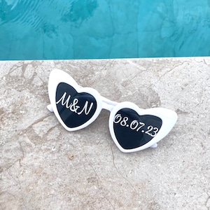 Wedding Sunglasses Personalised Love Heart Sunglasses White Wedding Personalised SunglassesWedding Video Wedding Date Initials Wedding Gift image 3