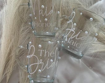 Personalized Pearl Glass Coffee Mug, Bridal Party Gift