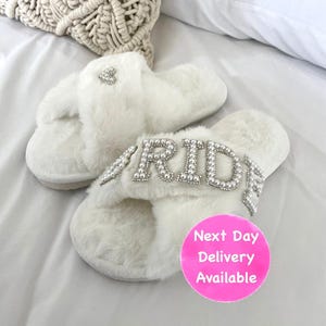 Bride Slippers | Wedding Day | White Bride Slippers | Hen Party | Personalised Slippers | Bridesmaid Gift | Wedding Gift | Christmas Gift