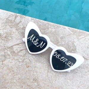 Wedding Sunglasses Personalised Love Heart Sunglasses White Wedding Personalised SunglassesWedding Video Wedding Date Initials Wedding Gift image 2