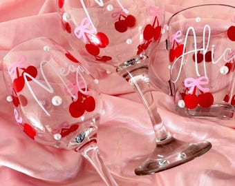 Personalised Cherry Wine Glass | Custom Name, Christmas Gift