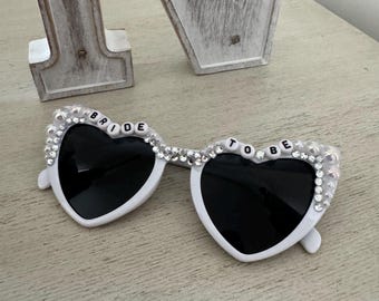 Personalized Wedding Sunglasses: White Heart Sunglasses, Bridal Party Gift