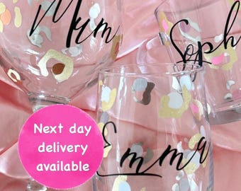 Personalized Leopard Print Glass | Custom Name Vinyl