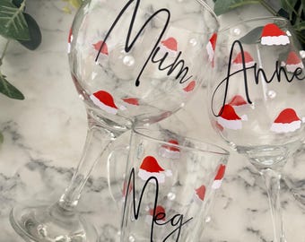 Personalized Christmas Glassware | Santa Hat Gin, Wine, Mug