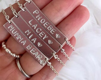 Personalised Bar Necklace | Silver Plated Aluminium Name Jewelry
