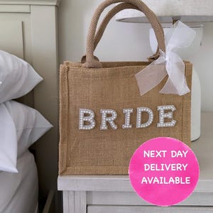 Bride Bag | Wedding Jute Bag | Beach Bag | Hen Party Bag | Bridal Bag | Wedding Day | Glitter Bag | Christmas Gift Bag