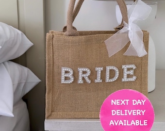 Bride Bag | Wedding Jute Bag | Beach Bag | Hen Party Bag | Bridal Bag | Wedding Day | Glitter Bag | Christmas Gift Bag