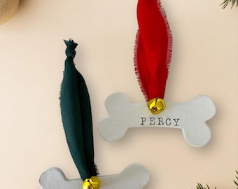 Personalized Dog Bone Christmas Ornament | Handmade Clay Bauble