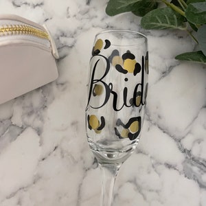 Personalised Leopard Print Flute Glass   GOLD Birthday Gift Wedding gift Bridesmaids Gift