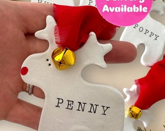 Personalized Christmas Reindeer Ornament | Handmade Clay Bauble