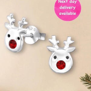 Reindeer Stud Earrings | Sterling Silver |Christmas Gift | Rudolph Red Nose Reindeer