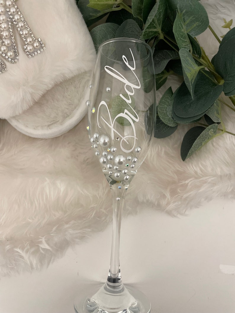 Personalised Pearl Flute Glass Birthday Gift Wedding gift Bridesmaids Gift Hen Do Bride To Be image 2