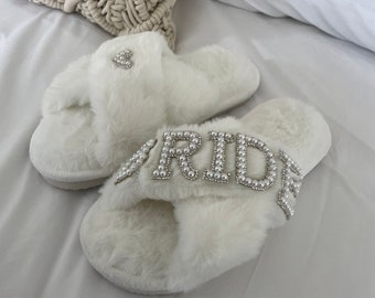 Bride Slippers | Wedding Day | White Bride Slippers | Hen Party | Personalised Slippers | Bridesmaid Gift | Wedding Gift | Christmas Gift