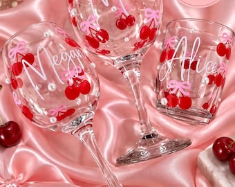 Personalised Cherry Wine Glass | Custom Name, Christmas Gift