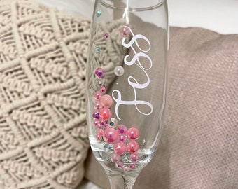 Personalised Pearl Flute Glass  Bridesmaid Gift Maid of Honour Birthday Gift Wedding gift Bridesmaids Gift Hen Do Bride To Be