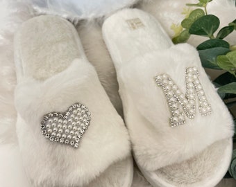 Bride Slippers | Wedding Day | White Bride Slippers | Hen Party | Personalised Slippers | Bridesmaid Gift | Wedding Gift | Christmas Gift
