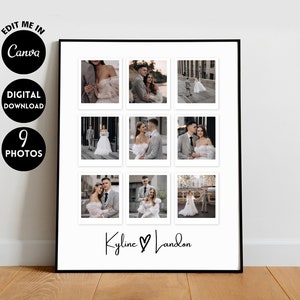 May include: A white poster with nine black and white photographs of a bride and groom in various poses. The poster has a black frame and the text "Kyline ♥ Landon" at the bottom.