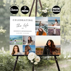 EDITABLE Memorial Service Sign | Funeral welcome sign l Celebration of Life |  | Collage Memorial Sign | Forever in our Hearts