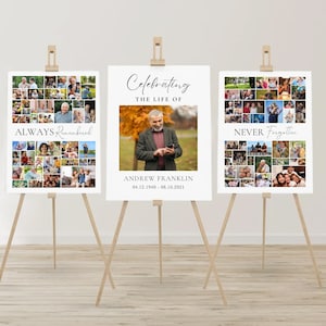 EDITABLE Memorial Service Sign, Funeral welcome Poster, Celebration of Life, Memorial Sign, In Loving Memory Photo Collage Set