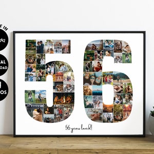 EDITIERBARE 54 Fotos, personalisierte Foto-Collage zum 56. Geburtstag Geschenk für Mann und Frau, 56-jähriges Jubiläum, Digital Printable