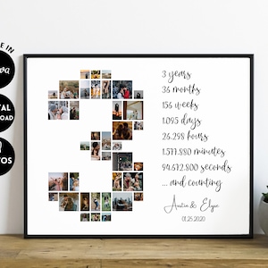 EDITABLE Regalo de collage de aniversario personalizado de 3 años para novio, Plantilla de collage de fotos de 3er cumpleaños