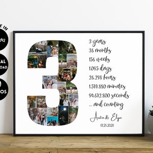 EDITABLE Custom 3 year anniversary collage gift for boyfriend | 3 years gift | 3rd birthday Photo Collage Template