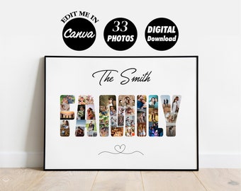 Custom Family Art Print Template, Wall Art Canvas Family Collage, Personalized Family Sign Decor, Digital
