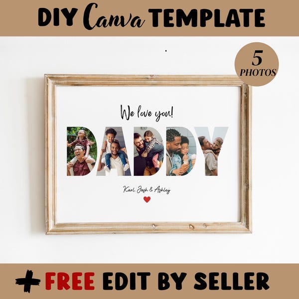 Personalisierte DADDY Foto Collage Vorlage Geschenk für Papa, Vatertag und Geburtstagsgeschenk für Papa, Danke, Digital Printable