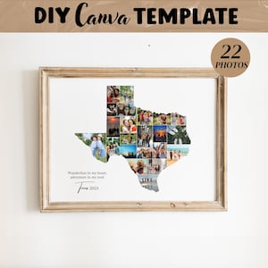 Custom Texas State Map Photo Collage Template, Personalized Travel Anniversary Souvenir