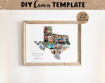 Custom Texas State Map Photo Collage Template, Personalized Travel Anniversary Souvenir