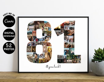 EDITABLE Custom 81st Birthday | 81st Anniversary | Gift for grandma and grandpa | Grandparents gift | Photo Collage | 81 years