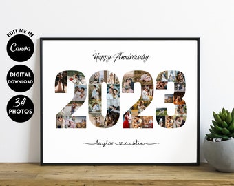 EDITABLE 34 photos, Custom 2023 Photo Collage Template, Anniversary Gift for Boyfriend, Birthday Gift 2023, Travel Remembrance