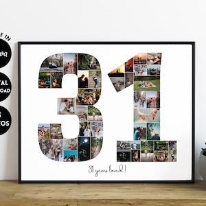 EDITABLE Custom 31st anniversary Collage, 31st birthday collage print, Photo Collage Gift, Number Collage, year collage, 31 birthday, 1992
